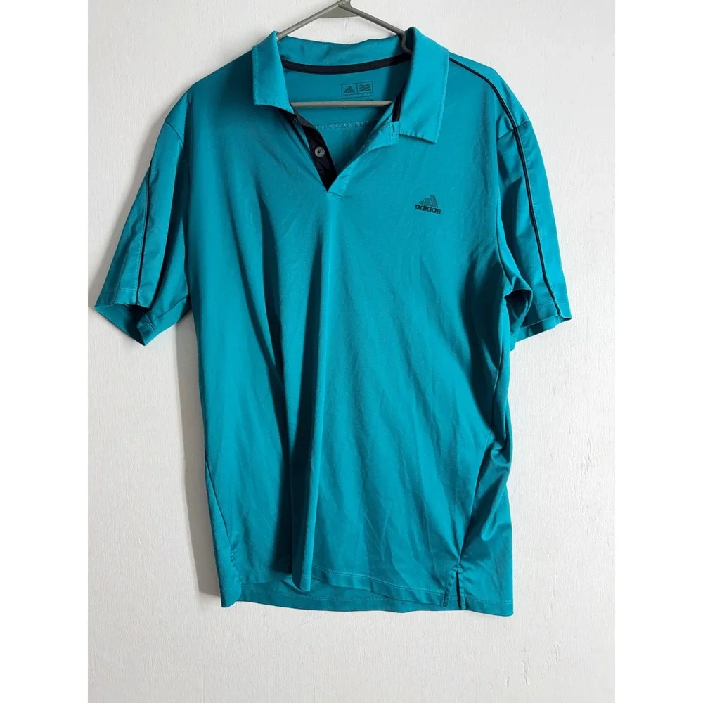 Adidas Golf Polo Shirt Mens Large Teal Blue Short Sleeve Performance Activewear